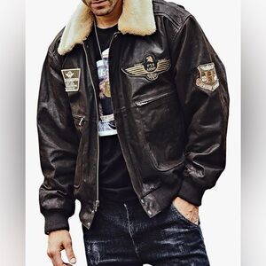 Leather Flavor F-19 Bomber Aviator Real Army Commando Jacket Dark Brown L NWOT